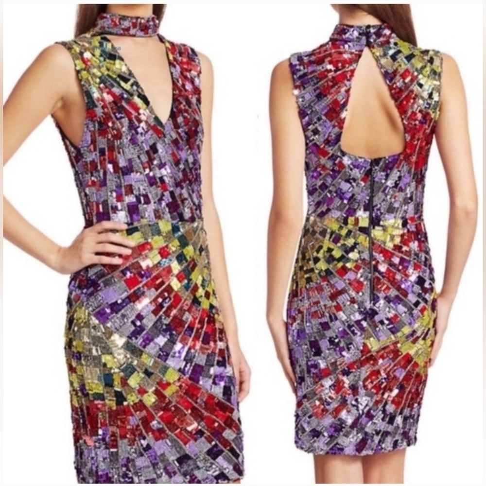Alice + Olivia Dumont Sequin Choker Mini Dress Size 6 NWT $1,600 - Picture 7 of 13